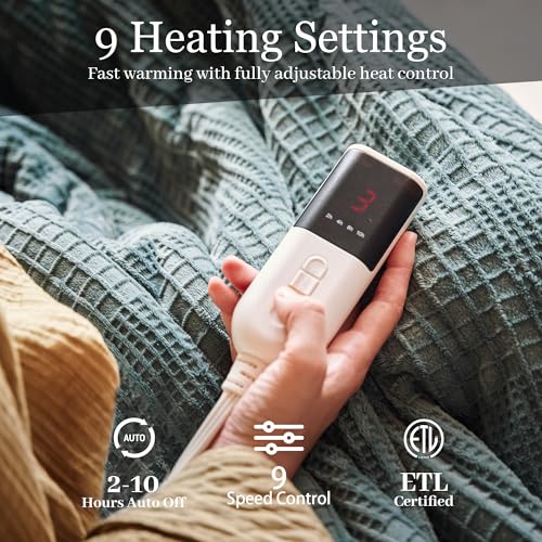 Electric Blanket Full Size 72''X84'' - Heated Blanket with Single Control Fast Heating 9 Heating Levels & 10 Hours Auto Off,ETL Certified Machine Washable (Green)