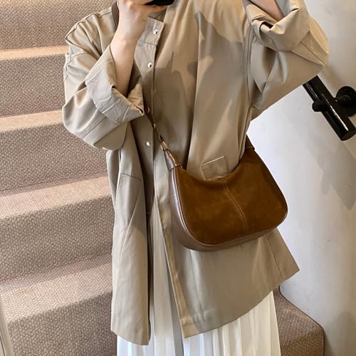 Image of Suede Bags for Women Trendy Suede Purses Hobo Half Moon Crossbody Bag