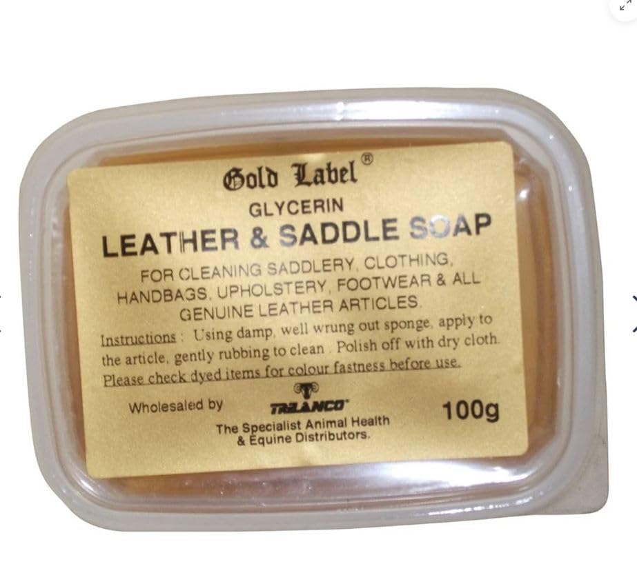 Gold Label Saddle Soap, - Hard Glycerin soap Bar - Ideal to use for cleaning saddles, handbags, upholstery, footwear and all genuine leather products. (100g)