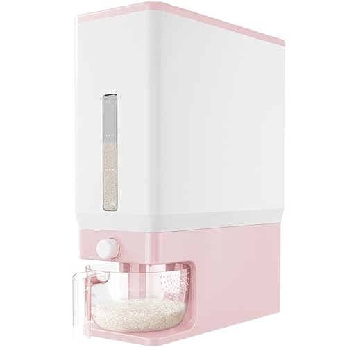Lifewit Rice Dispenser 25 Lbs(11.3kg), Rice Storage Container Sealed Moisture Proof with Measuring Cup for Kitchen Pantry Household, BPA-Free, Pink - Pink - 1