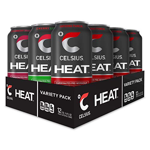 CELSIUS HEAT Performance Energy Drink 3-Flavor Variety Pack #3, ZERO Sugar, 16oz. Can, 12 Pack