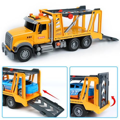 Image of Dwi Dowellin Toy Truck Transport Cars Carrier with Racing Car for Kids Toddlers,Birthday Gifts for Boy Toddler Child 3 4 5 6 Years Old