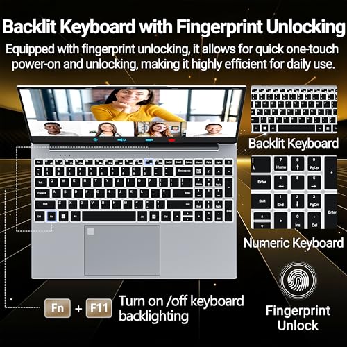 Image of 2026 Laptop, 15.6 inch Laptop Computer with Celeron N5100 16GB RAM DDR4 512GB SSD, 1920*1080, 180Hinge Portable Laptop, WiFi 5, BT 4.2, Win 11 Pro Lightweight Backlit Keyboard Lap Top for Business