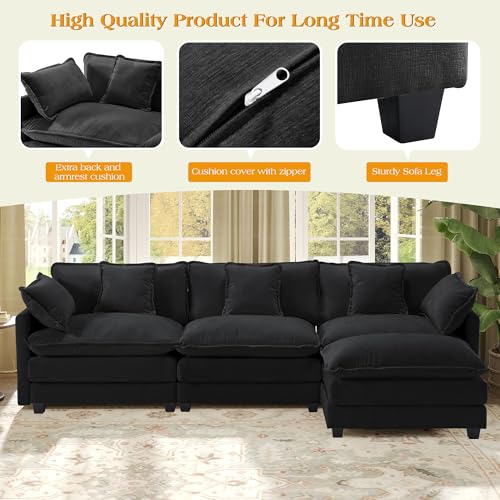 Image of 113.4 inch Modular Sectional Sofa,L Shaped Couch for Living Room,Modern Deep Seat Sofa 3 Seater Chenille Fabric Comfy Cloud Couches with Throw Pillows & Movable Ottoman