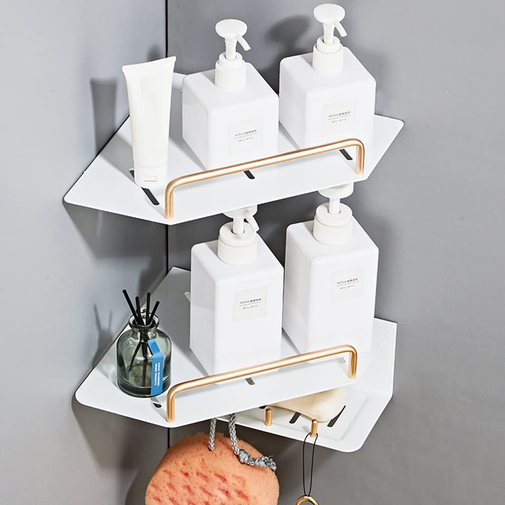 Moderno organizador de esquina de baño con jabonera y soporte para pasta de dientes, cesta triangular de aluminio para almacenamiento de gel de ducha, estante de pared multifuncional en blanco y