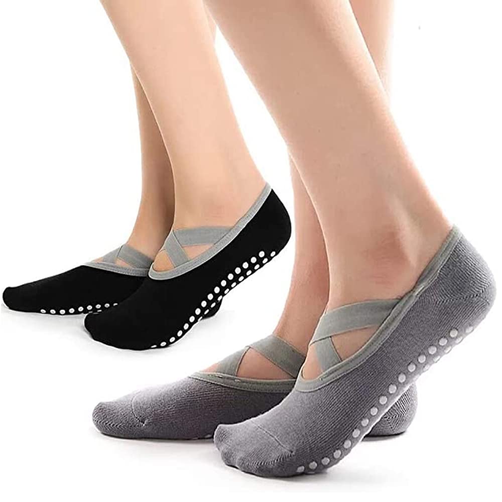 Non Slip Yoga Reformer Socks,2 Pair Pilates Socks Non Slip Women Pilates Reformer Grip Socks Yoga Grip Socks for Women Yoga socks Pilates Socks Fitness Sweat Absorption Grippy Socks Ladies