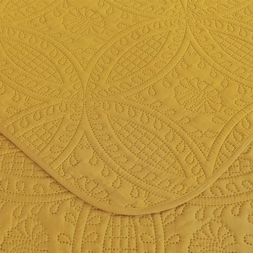 Image of Chezmoi Collection Austin King Bedspread Set 3-Piece Pinsonic Quilted Oversized Bedspread Coverlet Set, King, Mustard
