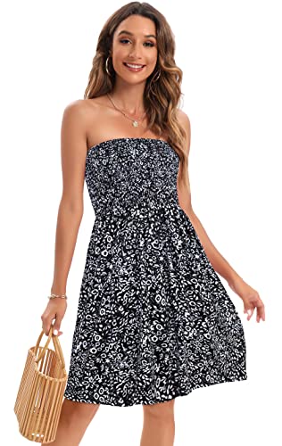 Image of Summer Dress for Women Beach Boho Strapless Cover Ups Off Shoulder Floral Sundresses