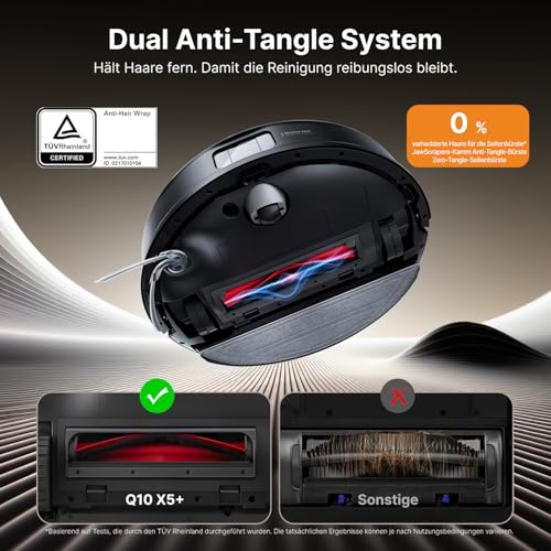 roborock Q10 X5+ Saugroboter mit Wischfunktion, Auto-Entleerungsstation für 7 Wochen, 10000 Pa Saugkraft, Dual Anti-Tangle System, intelligente Hindernisvermeidung, PreciSense-LiDAR Navigation,Schwarz – Bild 5