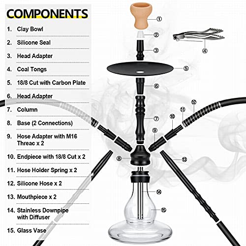 Hukahn-Kit 2-Armaturen + 2 Schläuche + 2 Mundstücke, Leichter, Shisha, Komplettes Wasser-Rohr-Kit Mit Kopfadapter Cut… – Bild 5