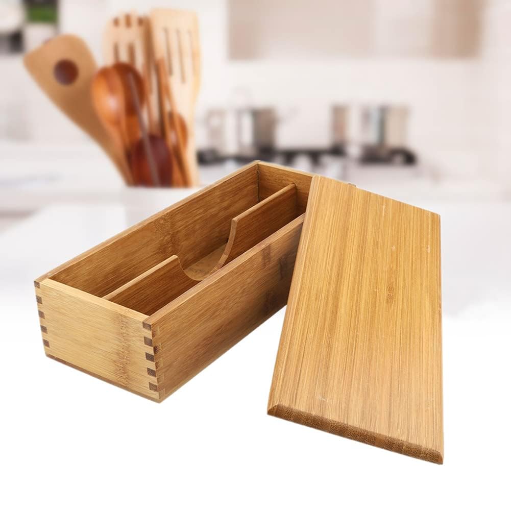 Cyrank Wooden Cutlery Box with Lid, Small Drawer Organizer Kitchen, Cutlery Organizer in Drawer for Spoon Utensil Chopsticks Box for Kitchen Countertop, 10.6x4.3x2.5inch