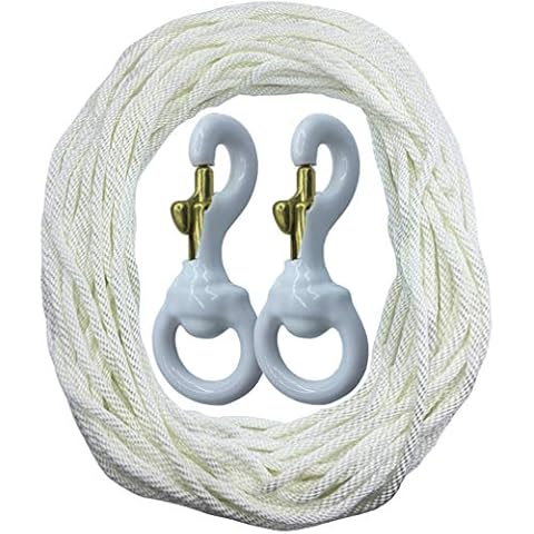 Flag Pole Rope Kit - 50 FT X 1/4" Flagpole Halyard Rope + 2 PCS 3 Inch Deluxe White Rubber Coated Brass Swivel Snap Hooks Cover