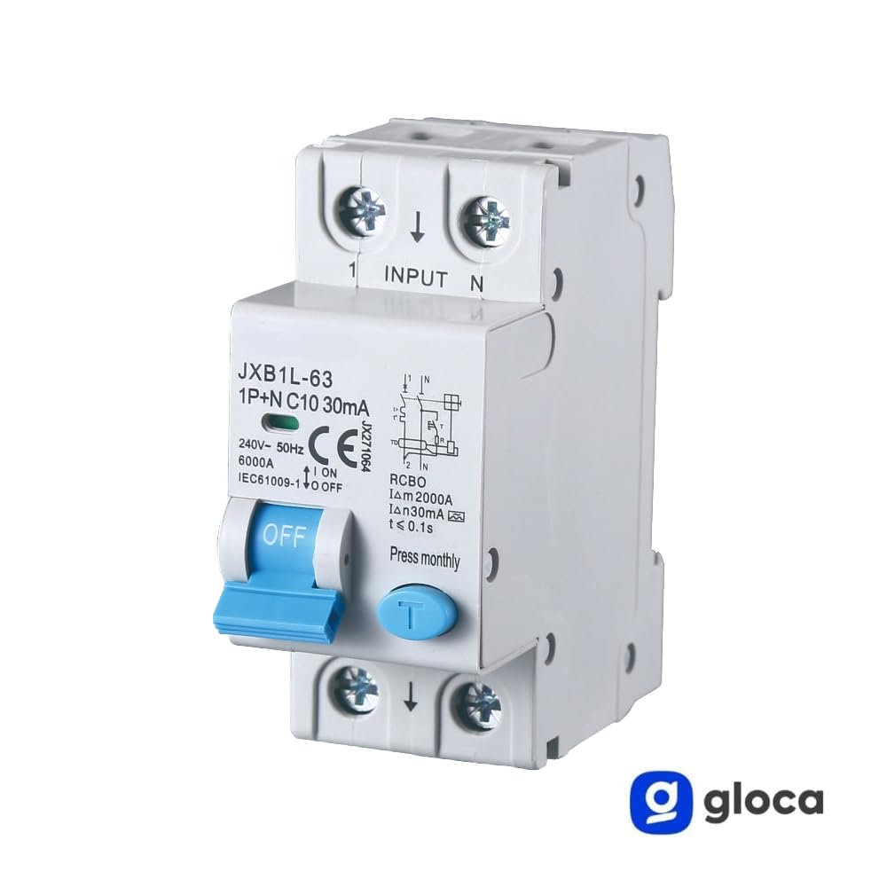 gloca Interruttore Magnetotermico Differenziale 1P+N 30mA 220V 6KA 2 Moduli DIN Classe A (10 Ampere)