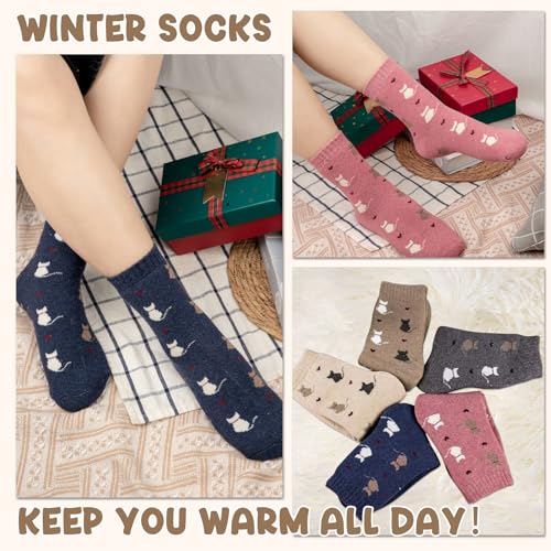 Image of Justay 5 Pairs Womens Wool Socks Thick Warm Winter Socks Casual Cozy Socks Vintage Knit Crew Socks Gift for Women