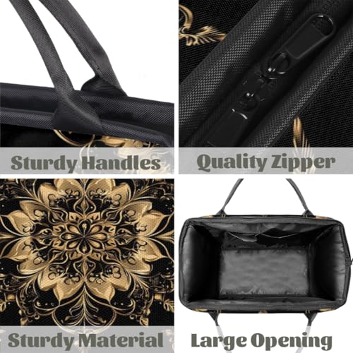 Mandala Gold Carpet Small Overnight Weekender Tote Bag for Women Men Foldable Travel Duffel Bags Lightweight Sports Gym Bag Waterproof Carry On Luggage Weekender Bag for Traveling Gifts4