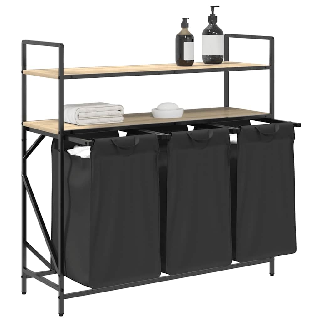 Mangloder - Cesto para la colada (3 compartimentos, marco de acero de roble sonoma, con bolsas extraíbles, clasificador de ropa sucia, almacenamiento para baño, dormitorio y lavandería)
