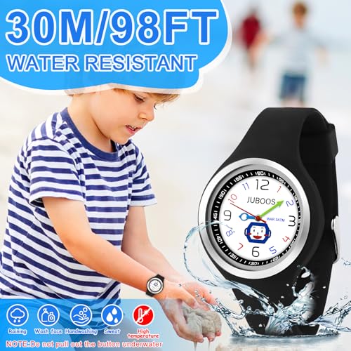 Juboos Kids Analog Watch for Boys Girls, 30 M Waterproof Child Silicone Wirstwatch Easy to Read for Ages 4-15, Removable Dial2