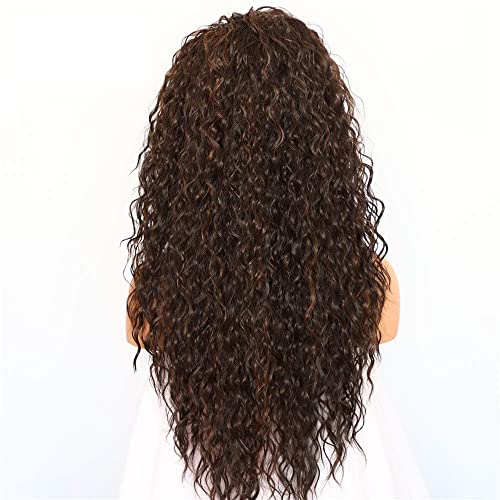 Sapphirewigs Curly Lace Front Wig Highlight Brown Synthetic Wigs for Women 13x3 Daily Wear Party Christmas Halloween Heat Resistant 26 inch - Image 2
