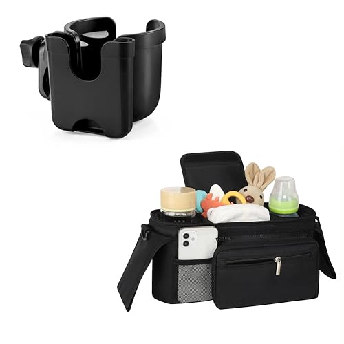 Accmor Paquete universal de portavasos y organizador de cochecito, portavasos para cochecito, organizador para cochecito de bebé, se adapta a