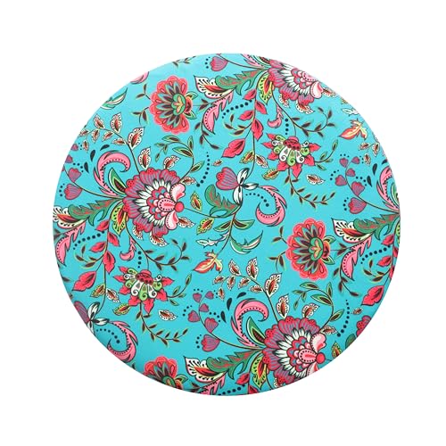 Image of NACIA Velvet Printed Ottoman Chair with Stool Combo | Dressing Table Chair for Bedroom Makeup Room Decor | Modern Upholstered Ottoman with Wooden Legs for Home (18x18x32 Inches, Blue Leaf)