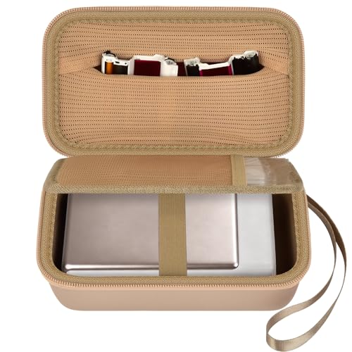 Image of casmilee Photo Printer Carrying Case for Liene Pearl N200 Pro, Lightweight Wireless Storage Bag with Soft Lining & Elastic Straps for Paper and Ink (Gold)