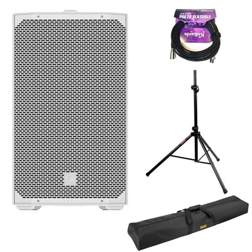 Electro-Voice EVERSE 12 Weatherized Battery-Powered Loudspeaker with Bluetooth Audio and Control (White) Bundle with 20' XLR Cable, Speaker Stand and Speaker Stand Bag 51