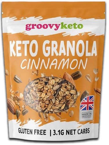 Groovy Keto Granola Low Carb 3.1g Net Carbs | High Protein Breakfast Cereal | Keto Cereal | Sugar Free Gluten Free | Erythritol Stevia Sweetened | Plant Based | 360g Resealable Pouch (Cinnamon)