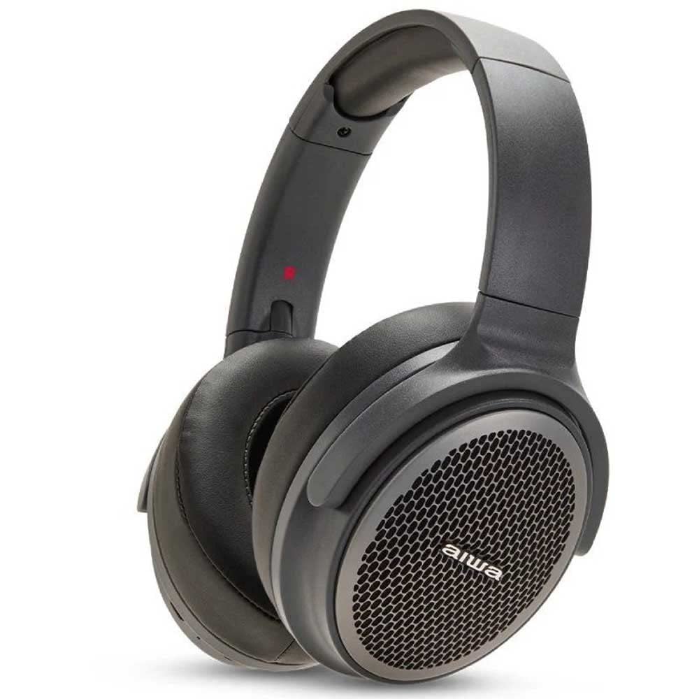AIWA - HST-250BT/TN Cuffia Stereo Wireless, Design Over-ear, Ergonomiche, con HYPERBass, Bluetooth, Vivavoce, Aux in, Mp3 Player Via MicroSD,12 h Autonomia, Colore Grigio Scuro