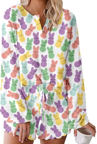 Image of Roshop Halloween Pajama Women's Pumpkin Matching Top & Shorts Loungewear Set