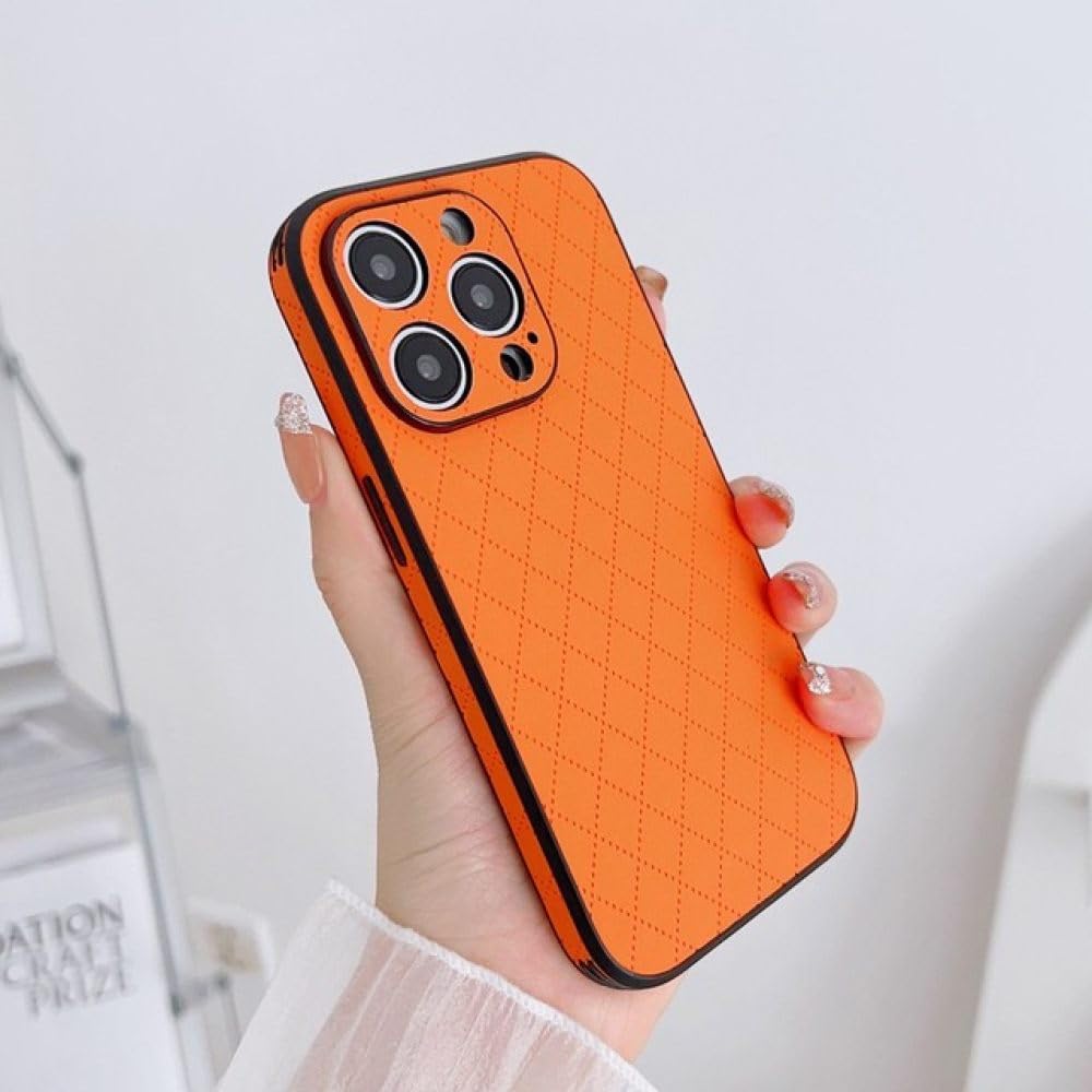Coque iPhone 14 protection intégrale anti-dérapante effet peau losange orange