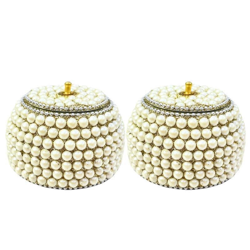 ADORN WORLD Off-White Sindoor Moti Dibbi Handcrafted Gifting Sindoor Moti Box Kumkum Box & Kumkum Dibbi Sindoor Dani Pack Of 2