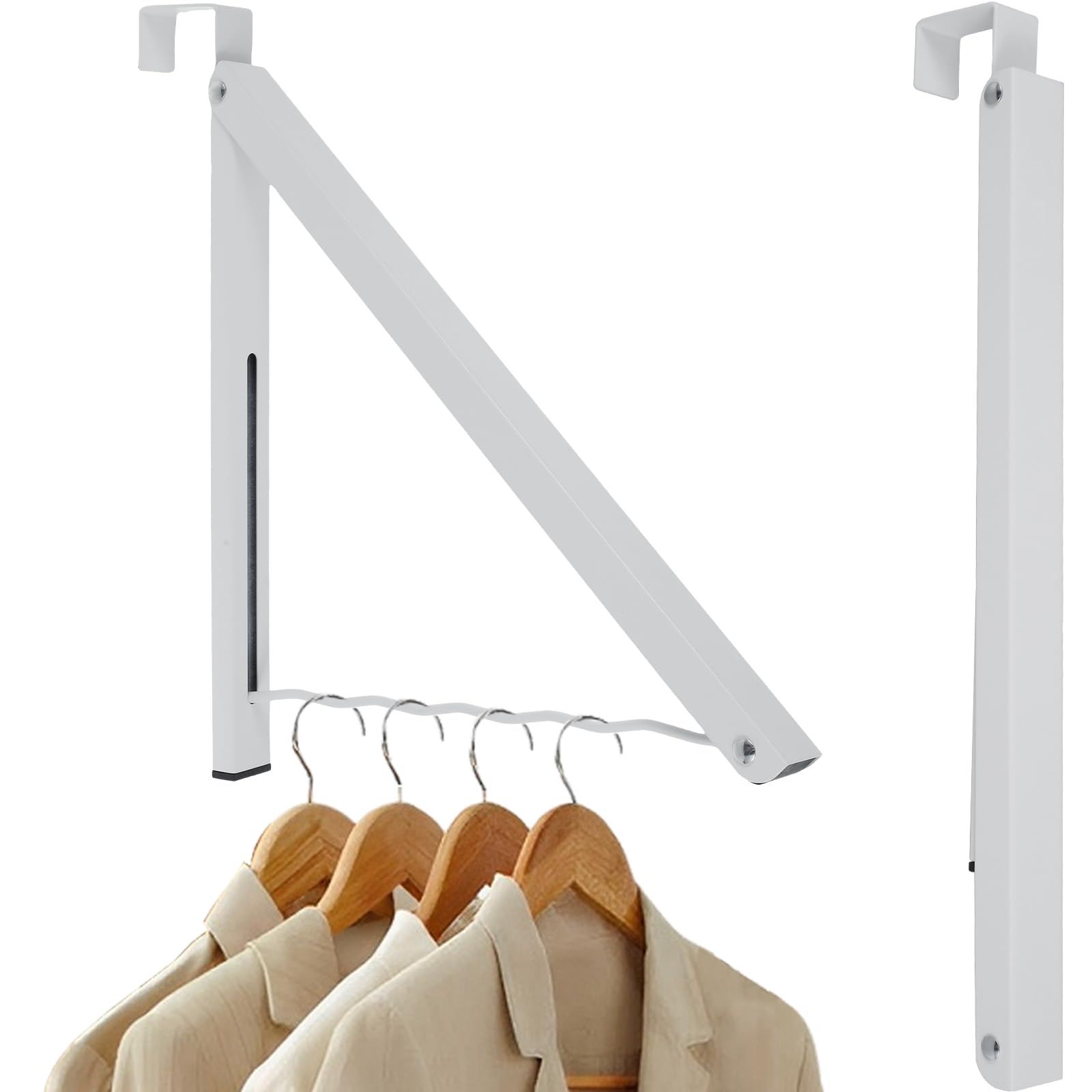 HGQiviut 2 Pack Over The Door Hanger, Foldable Over Door Hooks Space-Saving Over The Door Coat Rack, Single Extending Hanging Coat Drying Racks for Bathroom, Laundry Room, Bedroom - White