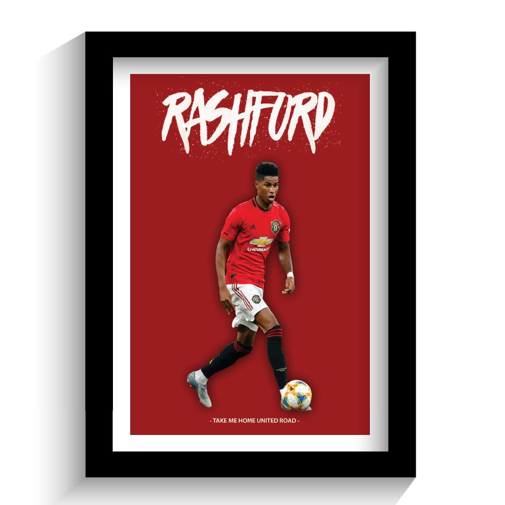 The Football Print Room Black Manchester United - Man Utd - Marcus Rashford - Framed Football Print Poster