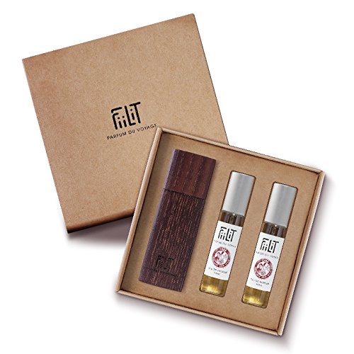 FiiLiT Parfum du voyage Gift box TUMBAO CUBA - 11mL with a wooden case with 2 refills - unisex for women and men - bergamot, citrus, ginger, cardamom, etier, tabacco, rum