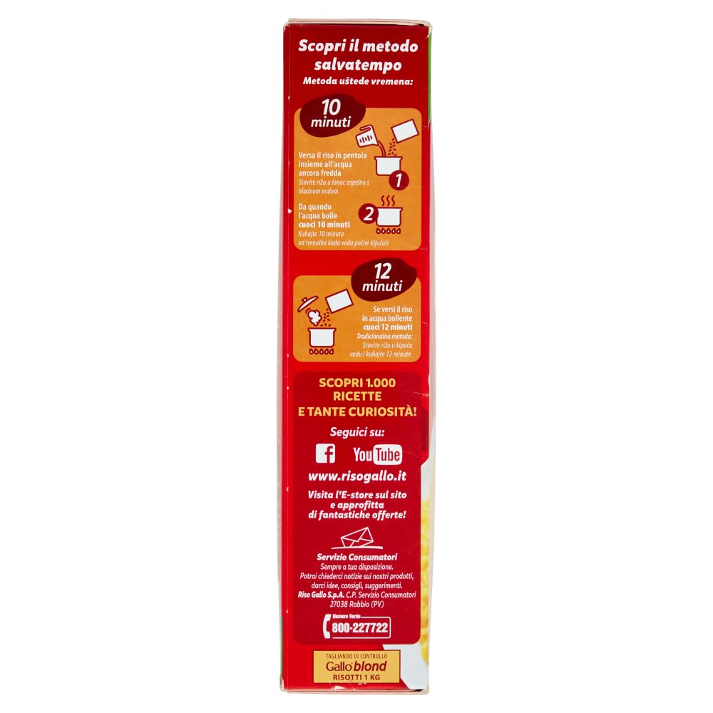 Italian Gourmet riso per risotti Blond italienischer Reis 12 x 1kg 10 Min | Chicchi selezionati, piatti cremosi all'italiana, schnelle Zubereitung in, Gesamtnettogewicht 12 kg + Kostenlos Polpa 400g