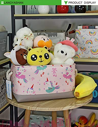 Image of Rectangular Storage Bin Collapse Canvas Fabric Cartoon Storage Basket with Handles for Organizing Home Kitchen Boys and Girls Toys Office Closet Shelf Baskets(Rec Pink Dancing Unicorn)