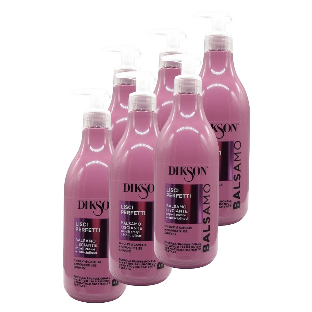 Balsamo LISCI PERFETTI, Balsamo Lisciante, Per Capelli Crespi e Indisciplinati. Con Olio Di Camelia e Advanced Liss Complex, Con Acido Ialuronico 500ml (6 Flaconi)