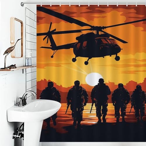 Rideau de douche hélicoptère en polyester lavable imperméable 152x183cm pour baignoire