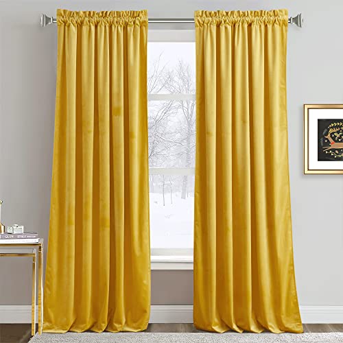 Image of RYB HOME Gold Velvet Curtains 84 inches, Room Darkening Privacy Window Curtains Decorative Thermal Insulated Backdrops for Living Room Bedroom Home Office, W52 x L84 inches, 2 Panels Set