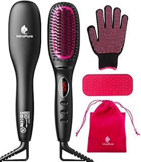 Hair Straightener Brush with Ionic Generator by MiroPure, 30s Fast MCH Ceramic Even Heating, 11 Temperature Control, Professional for Straightening or Curling (Black)