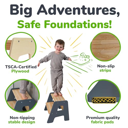 Step-Up Set - Standing Tower and Step Stool for Toddlers (Gray)