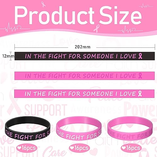 Eowppue 48 Pcs in The Fight for Someone I Love Silicone Wristband Bracelet Pink Rubber Bracelets Cancer Awareness Bracelets for Patient Women Men Teen Gifts Bulk - Image 2