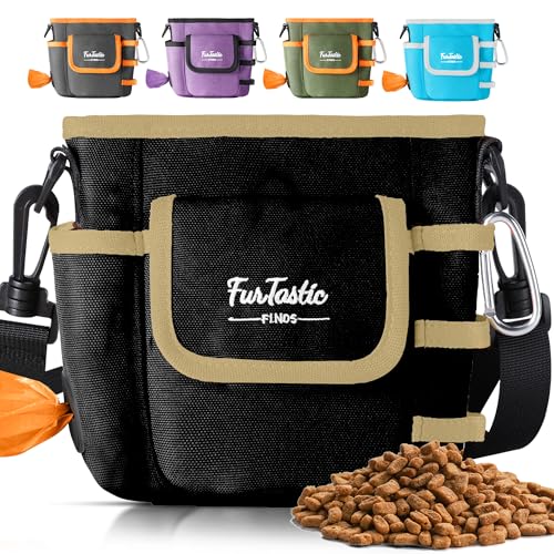 FurtasticFinds Dog Treat Pouch with Quick-Release Magnetic Closure, 3-Way Wear Treat Bags, 900D Waterproof Fabric, 4 Storage Spaces, Treat Pouch for Pet Training Walking (Black)