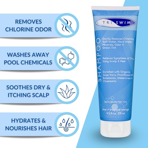 TRISWIM Chlorine Removal Hair Care Bundle | After Swim Blue Shampoo and Conditioner Set | Anti-Chlorine Hair Treatment For Swimmers | Removes Green Tint | Vegan & Cruelty Free (251+250ml) - Image 3