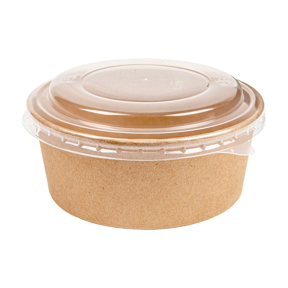 200 Ensaladeras Kraft 750 ml con Tapa PET Transparente, Envases Resistentes para Ensaladas, Pasta y Take Away, Aptas para Microondas