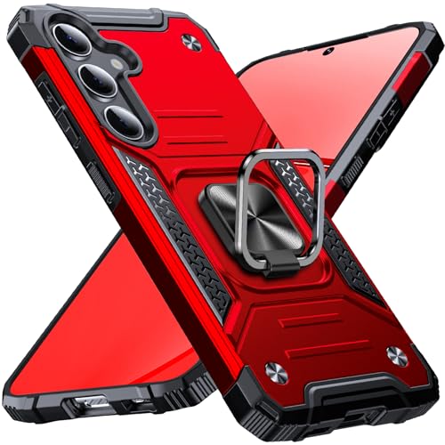 Anqrp Heavy Duty Case for Samsung Galaxy S24 FE Case with Enhanced Ring Holder Grip Stand, Military Grade Shockproof Rugged Drop Protective Silicone Hard Samsung S24 FE Phone Case Cover,Red