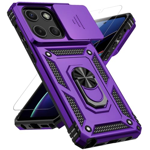 for Motorola Moto G Stylus 2025 Case with Slide Camera Cover HD Screen Protector [Military Grade 16ft. Drop Tested] Magnetic Ring Holder Kickstand Protective Phone Case for Moto G Stylus 2025, Purple