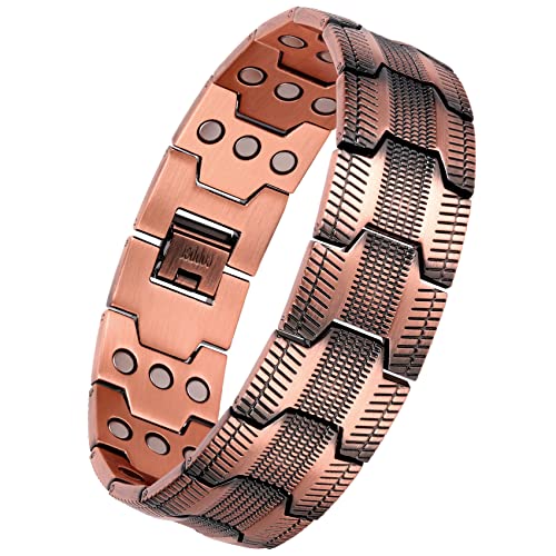 Jeracol Kupfer-Armband für Männer, 3 row ultrastarke Magnete 99,99% massives Kupfer, verstellbare Größe und Schmuck-Geschenkbox