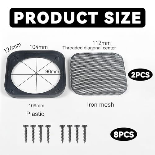 Xiciki 2 Stück Auto Lautsprechergitter 4 Zoll Schwarz, Lautsprecher Gitter Quadratisch 109x104mm mit Stahlgitter, Universelle Lautsprecherschutzabdeckung für Auto Audio