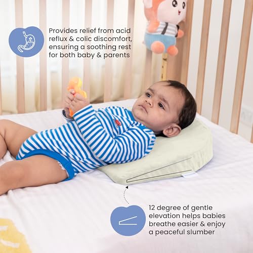 Image of Cherilo Wedge Pillow for Baby Acid Reflux | C Shaped Elevated Pillow for Crib & Mattress, 15 inch x 12 inch x 3 inch | Helps Elevate Baby for Comfort | Removable Velvet Cover - Cream